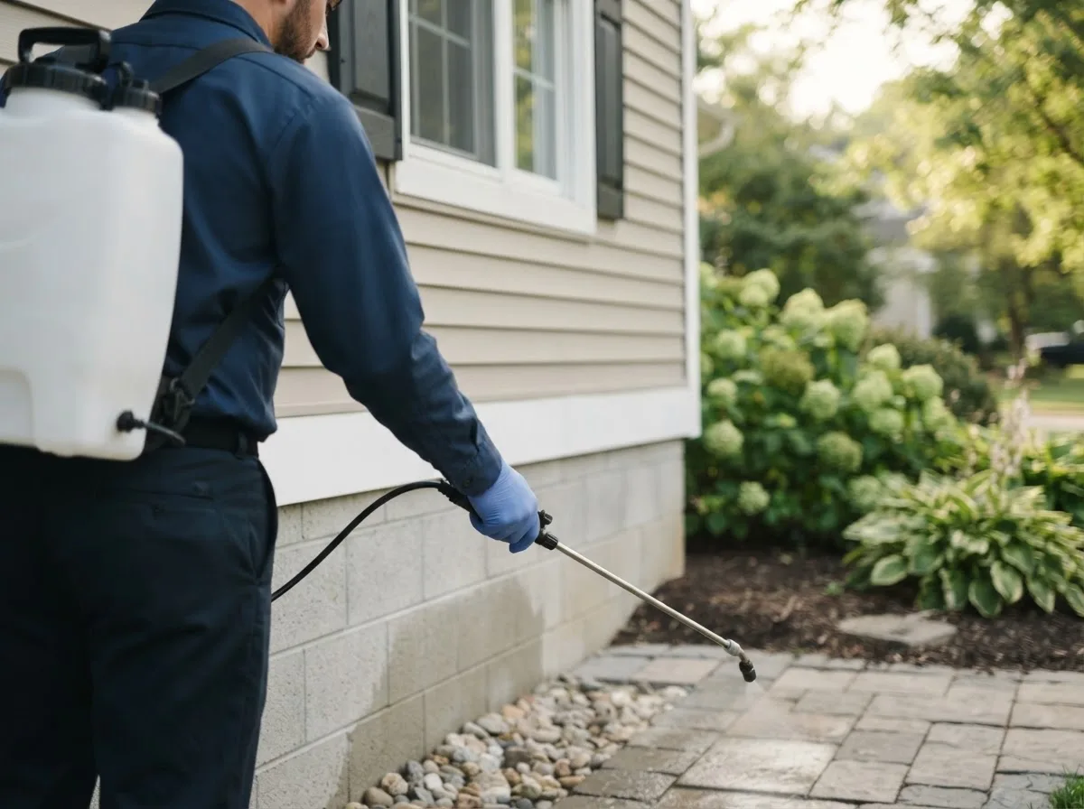 Pest control technician inspecting a home in East Durham, NY